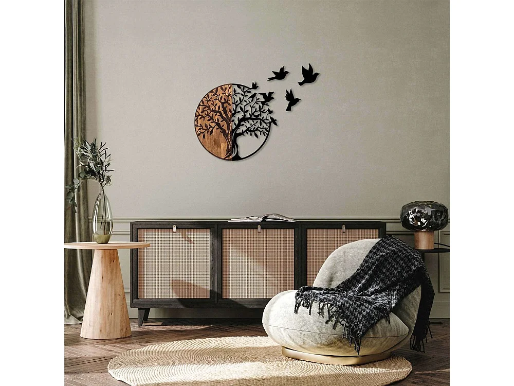 Décoration murale en bois et métal Arbre et oiseaux en vol