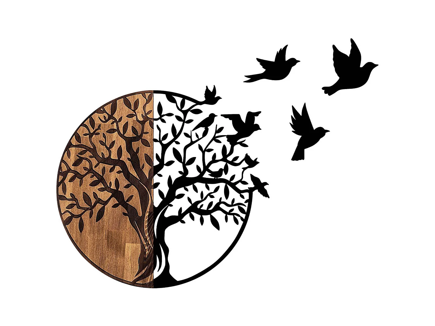 Décoration murale en bois et métal Arbre et oiseaux en vol