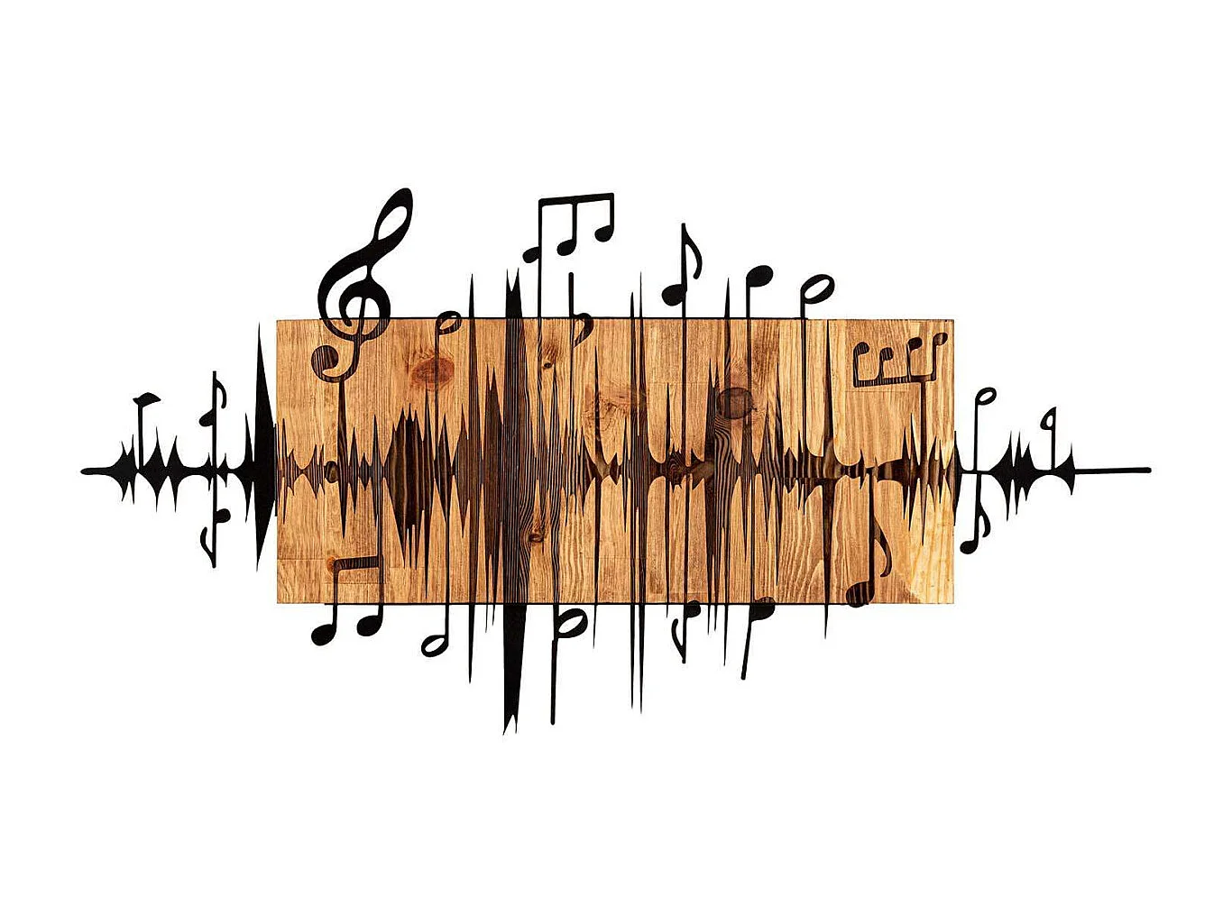 Décoration murale en métal et bois Notes de musique 90 x 47 cm