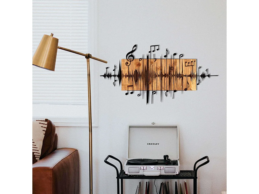 Décoration murale en métal et bois Notes de musique 90 x 47 cm