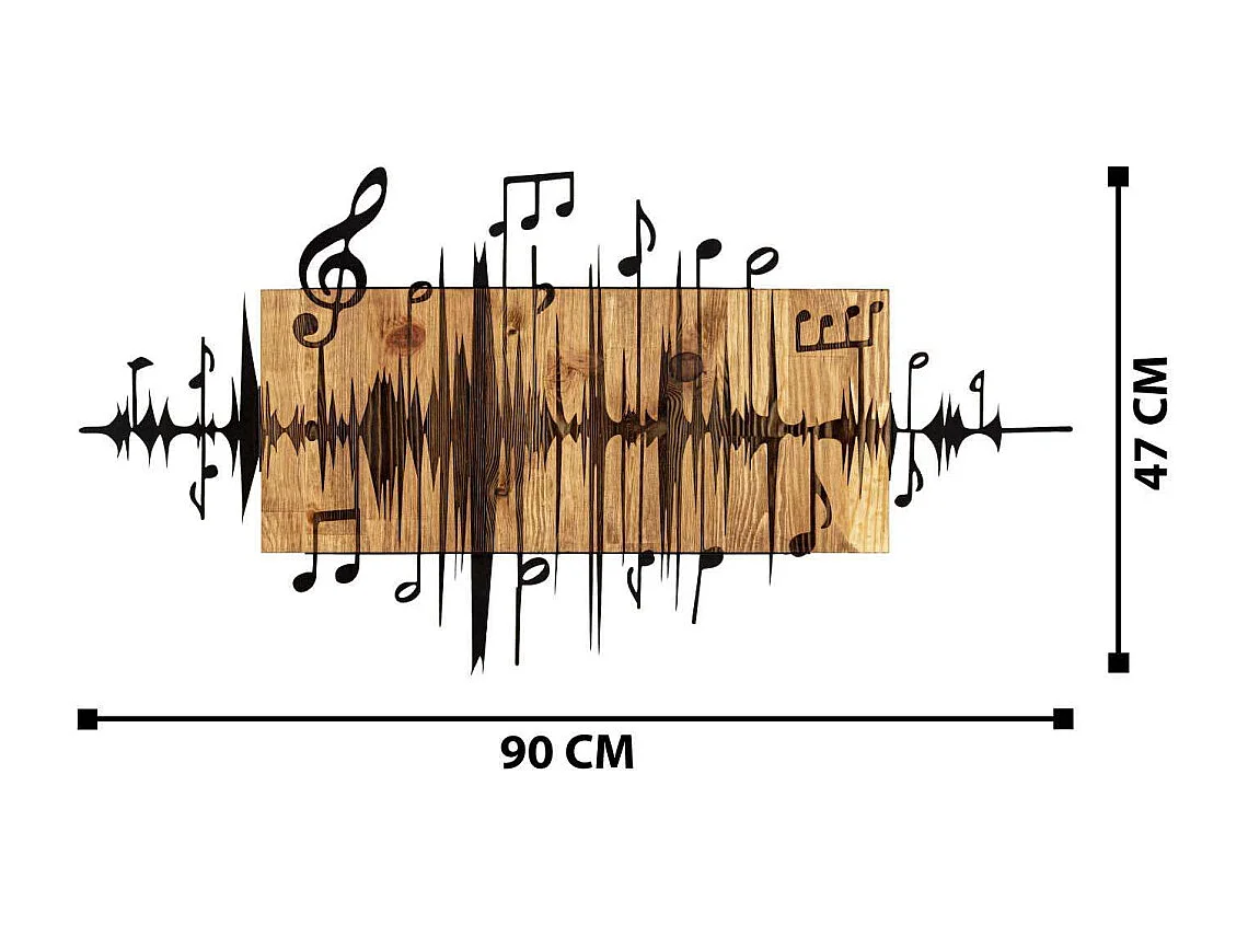 Décoration murale en métal et bois Notes de musique 90 x 47 cm