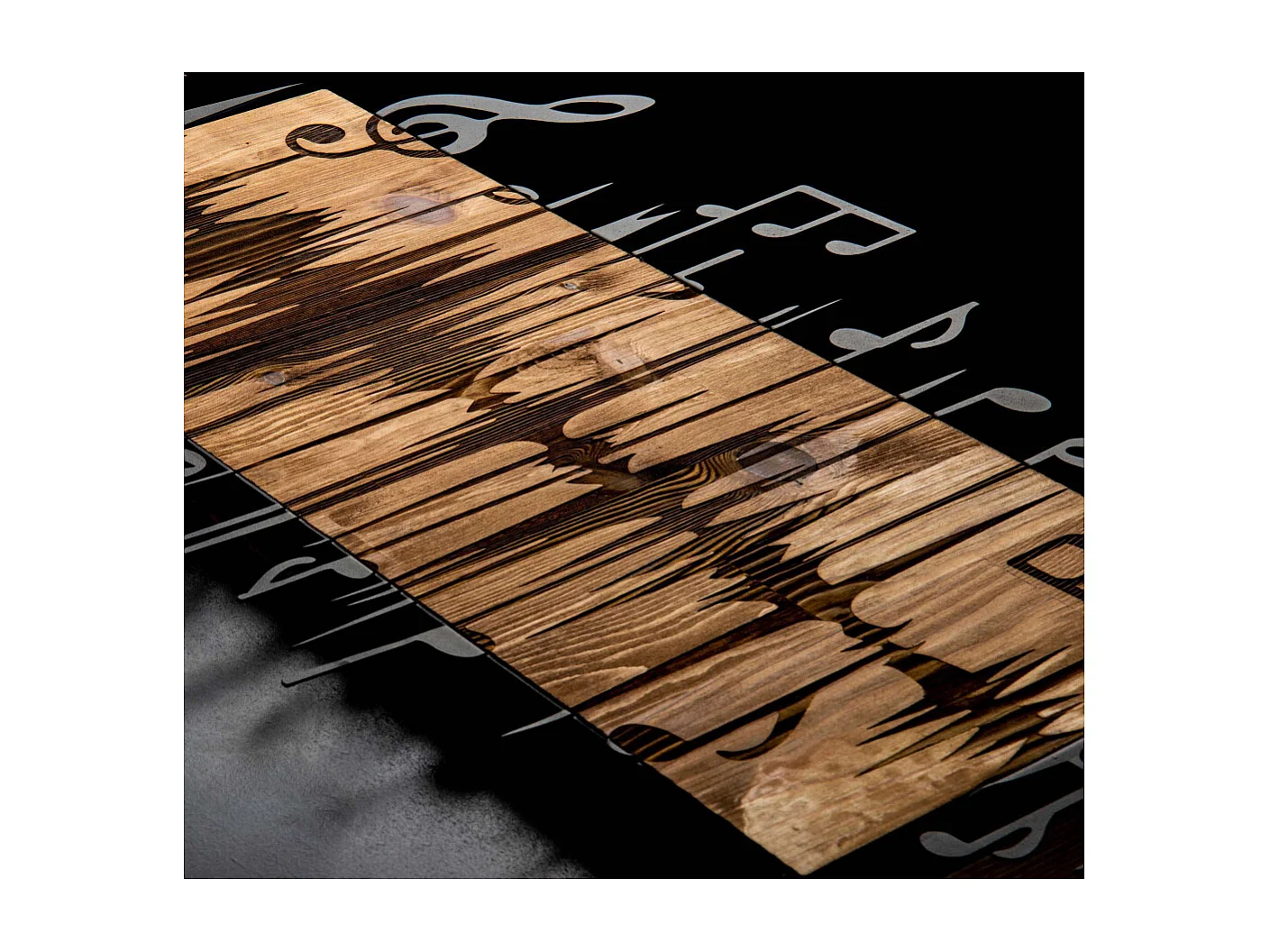 Décoration murale en métal et bois Notes de musique 90 x 47 cm