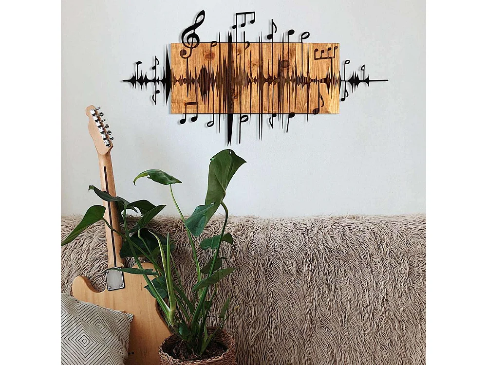 Décoration murale en métal et bois Notes de musique 90 x 47 cm