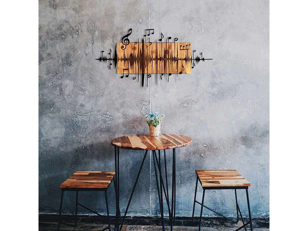 Décoration murale en métal et bois Notes de musique 90 x 47 cm