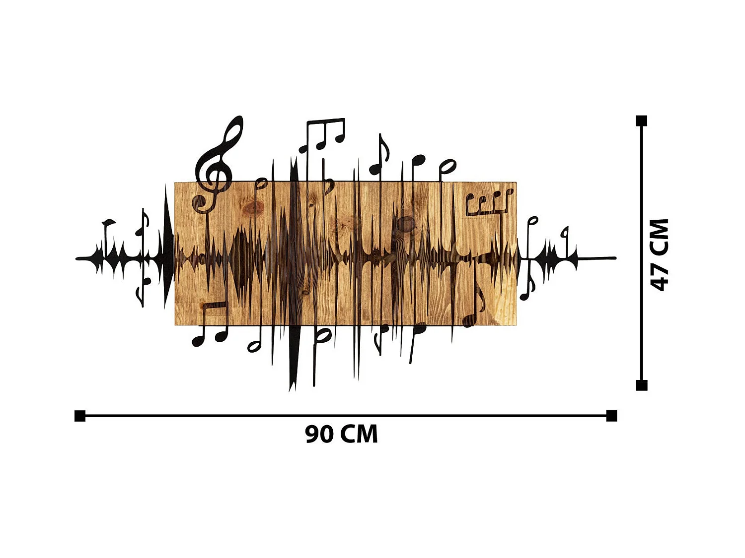 Décoration murale en métal et bois Notes de musique 90 x 47 cm
