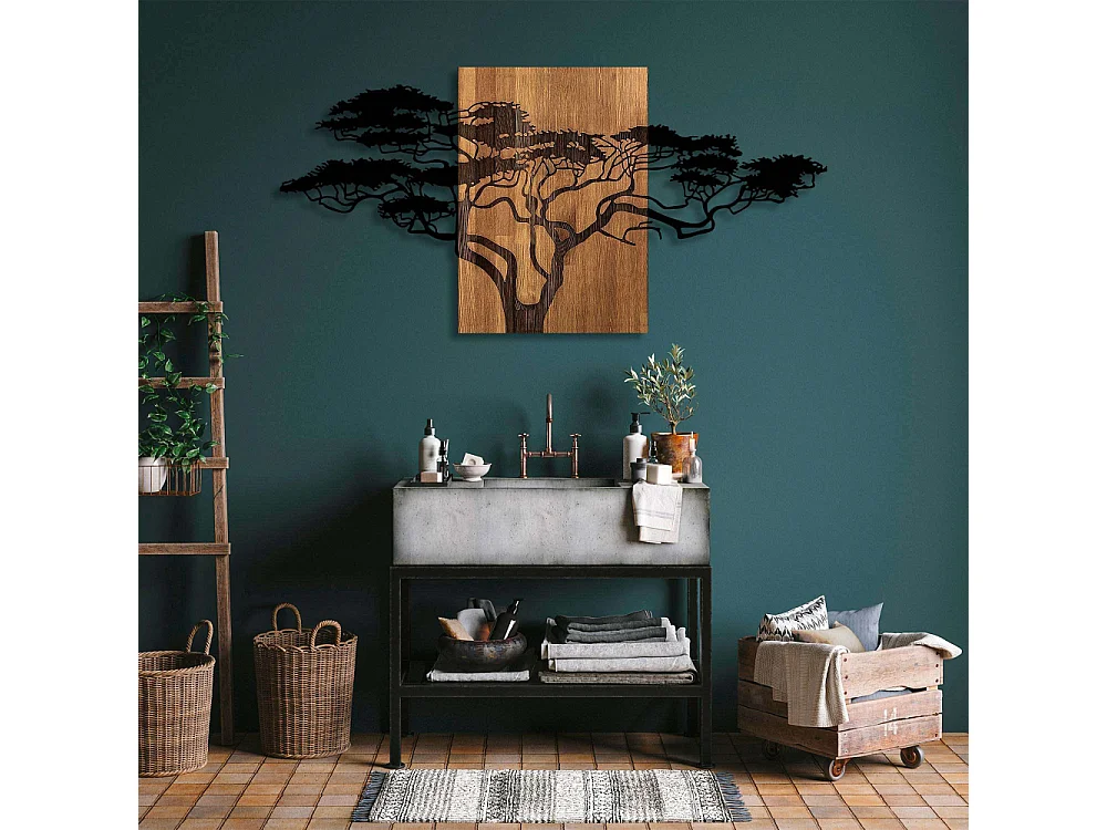 Décoration murale en bois et métal Walnut Grand Arbre