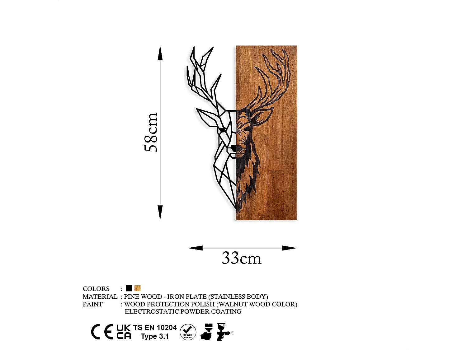 Accesorio decorativo de pared – 33 x 58 cm – Nogal y negro – 100% madera y metal