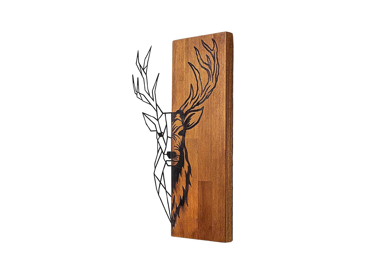 Décoration murale en bois et métal Walnut Cerf origami