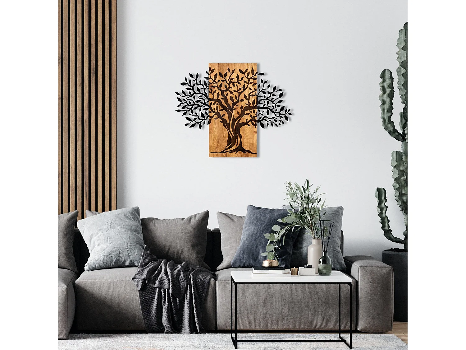 Décoration murale en métal et bois Arbre 72 x 58 cm