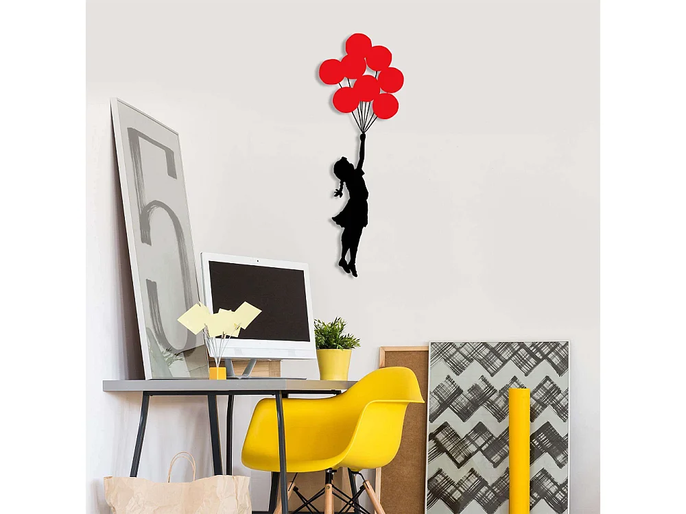 Accesorio decorativo de pared – 100 x 34 cm – Negro y rojo – Metal