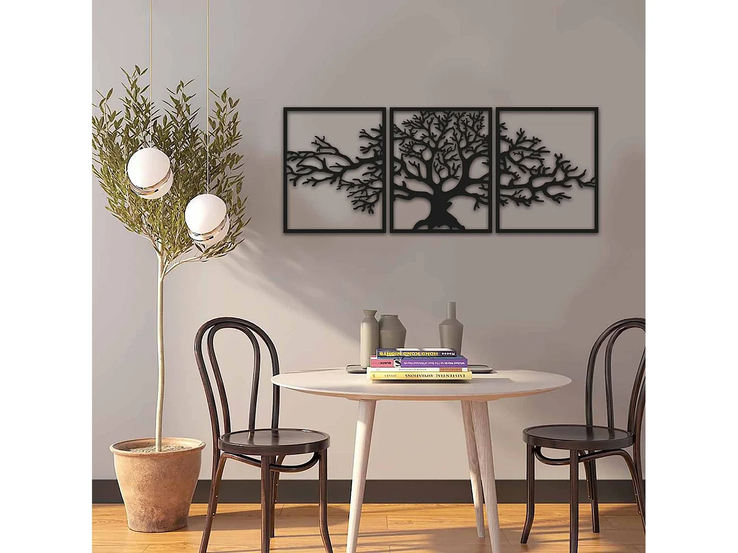Set de 3 cadres triptyques grande arbre Kyoton L124xH49cm Métal Noir