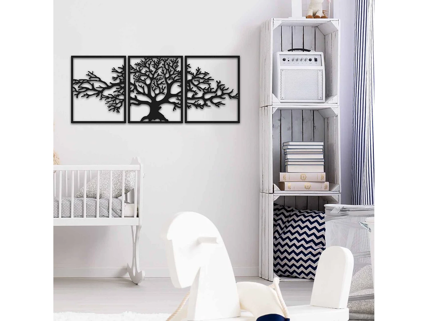 Set de 3 cadres triptyques grande arbre Kyoton L124xH49cm Métal Noir