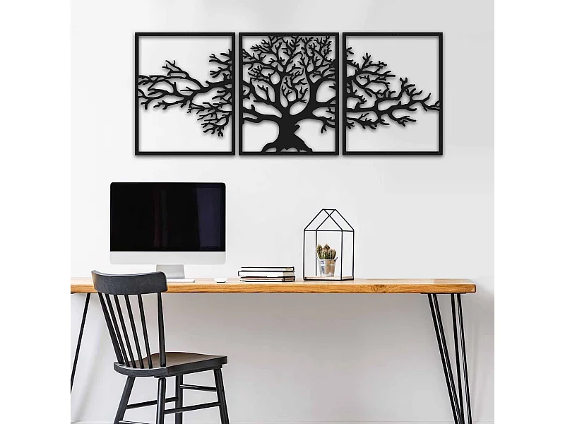 Set de 3 cadres triptyques grande arbre Kyoton L124xH49cm Métal Noir