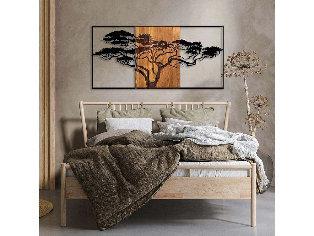 Accesorio decorativo de pared – 147 x 3 x 70 cm – negro y nogal – madera y metal