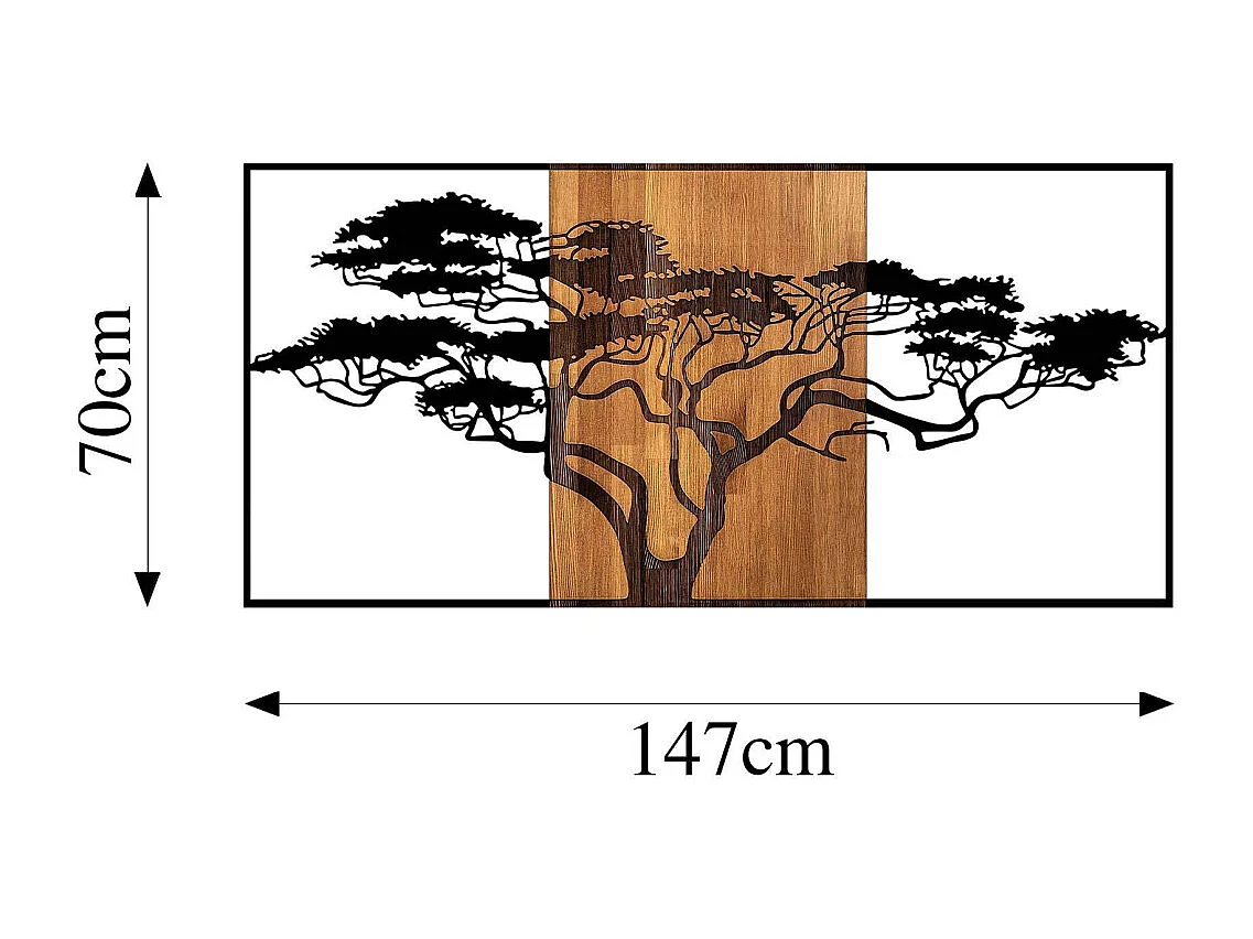 Accesorio decorativo de pared – 147 x 3 x 70 cm – negro y nogal – madera y metal