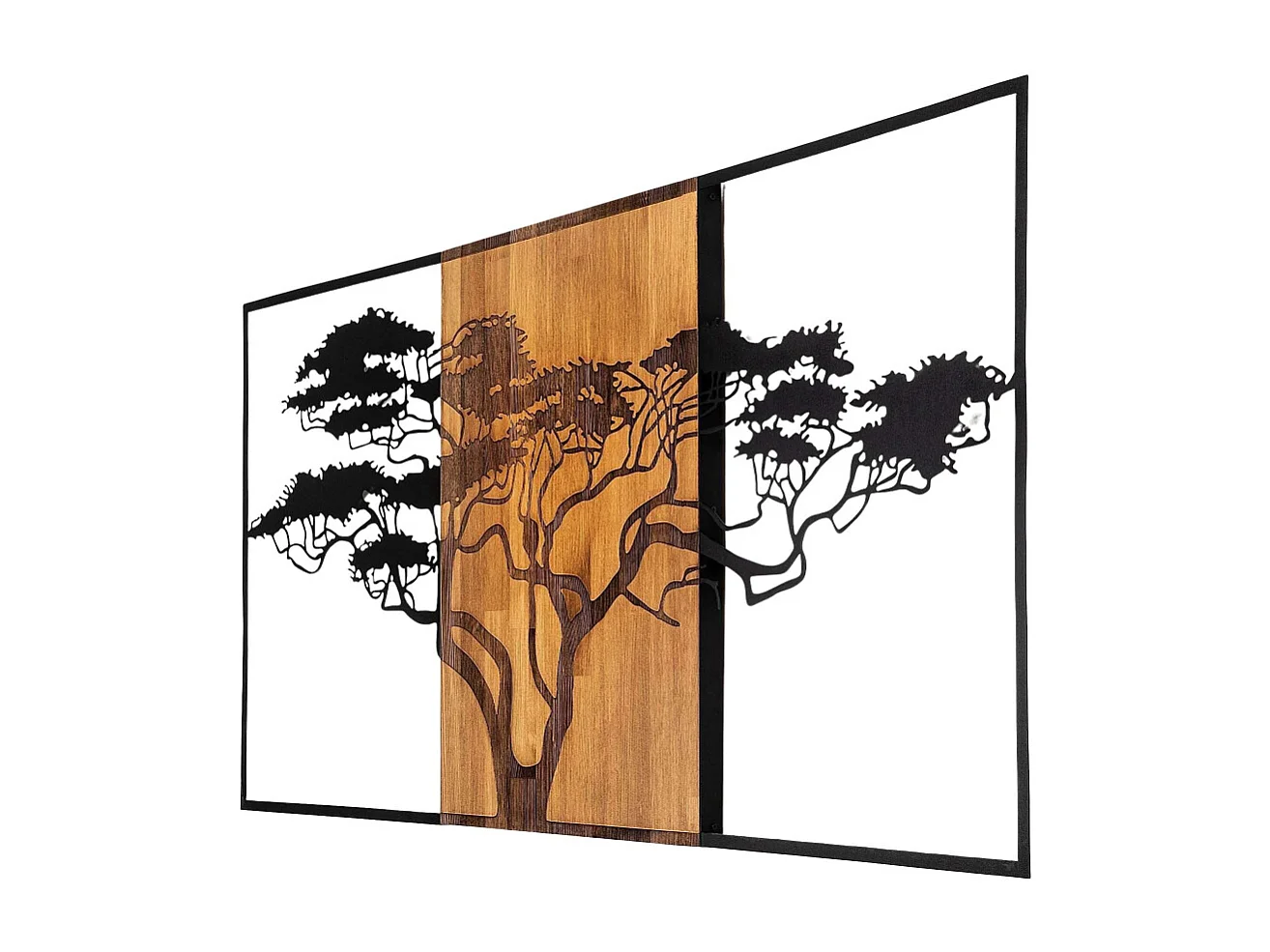 Accesorio decorativo de pared – 147 x 3 x 70 cm – negro y nogal – madera y metal