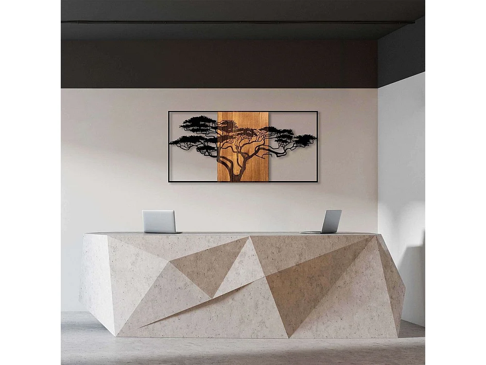 Accesorio decorativo de pared – 147 x 3 x 70 cm – negro y nogal – madera y metal