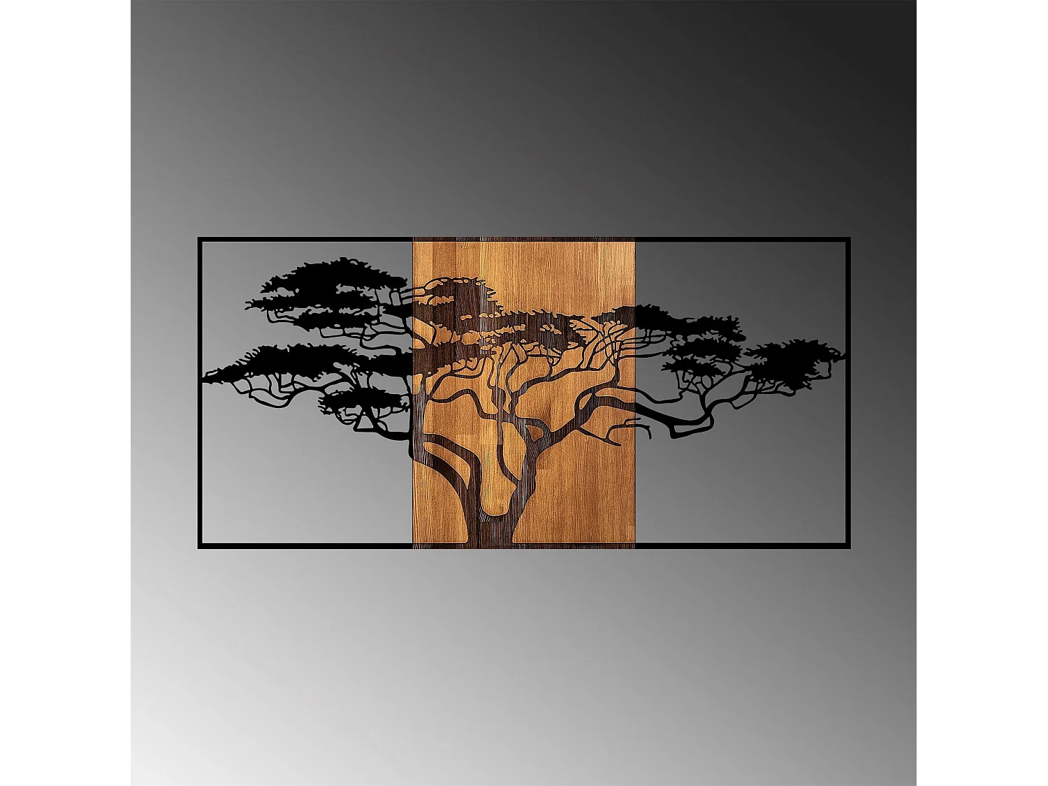 Accesorio decorativo de pared – 147 x 3 x 70 cm – negro y nogal – madera y metal