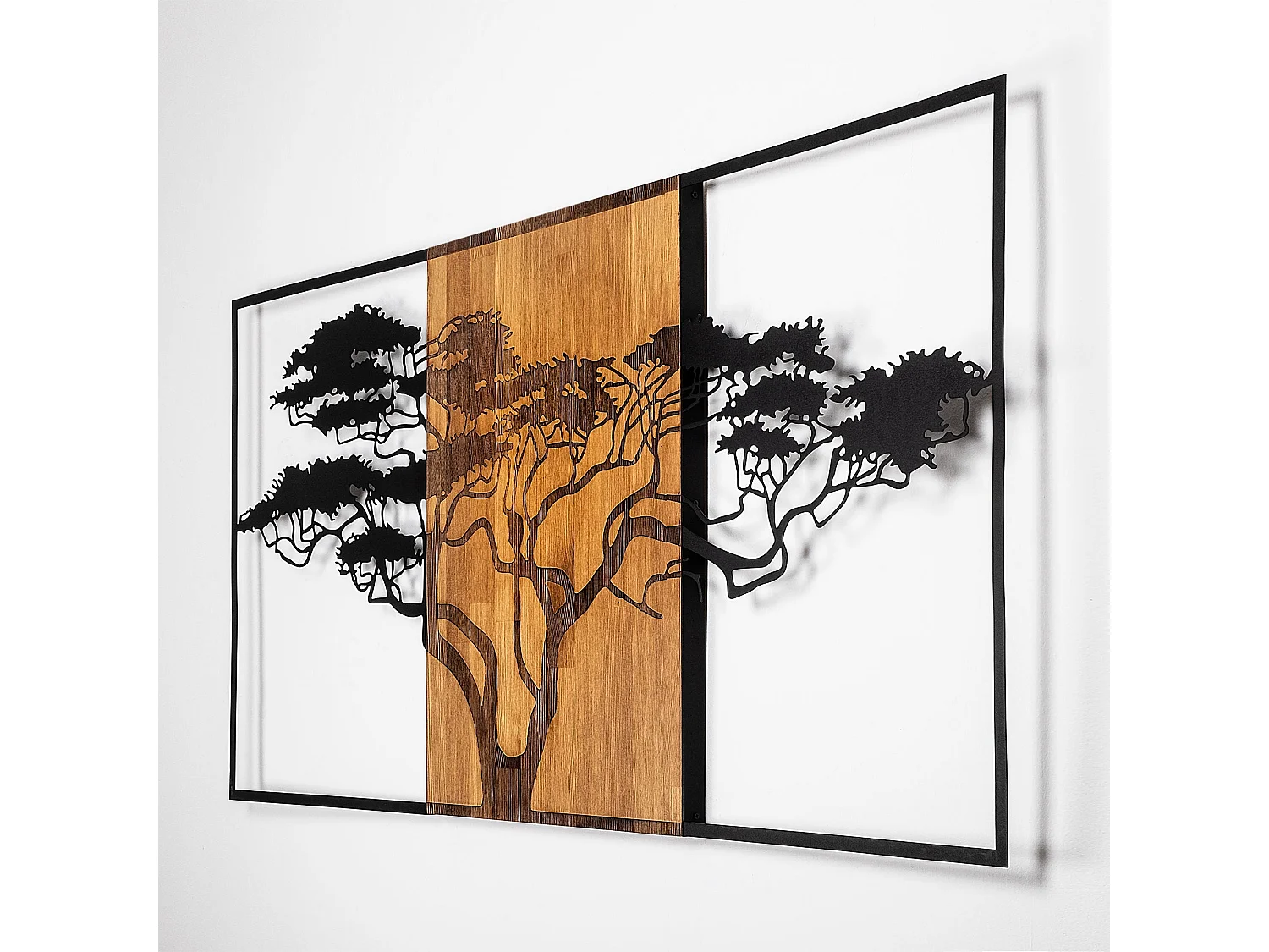 Accesorio decorativo de pared – 147 x 3 x 70 cm – negro y nogal – madera y metal