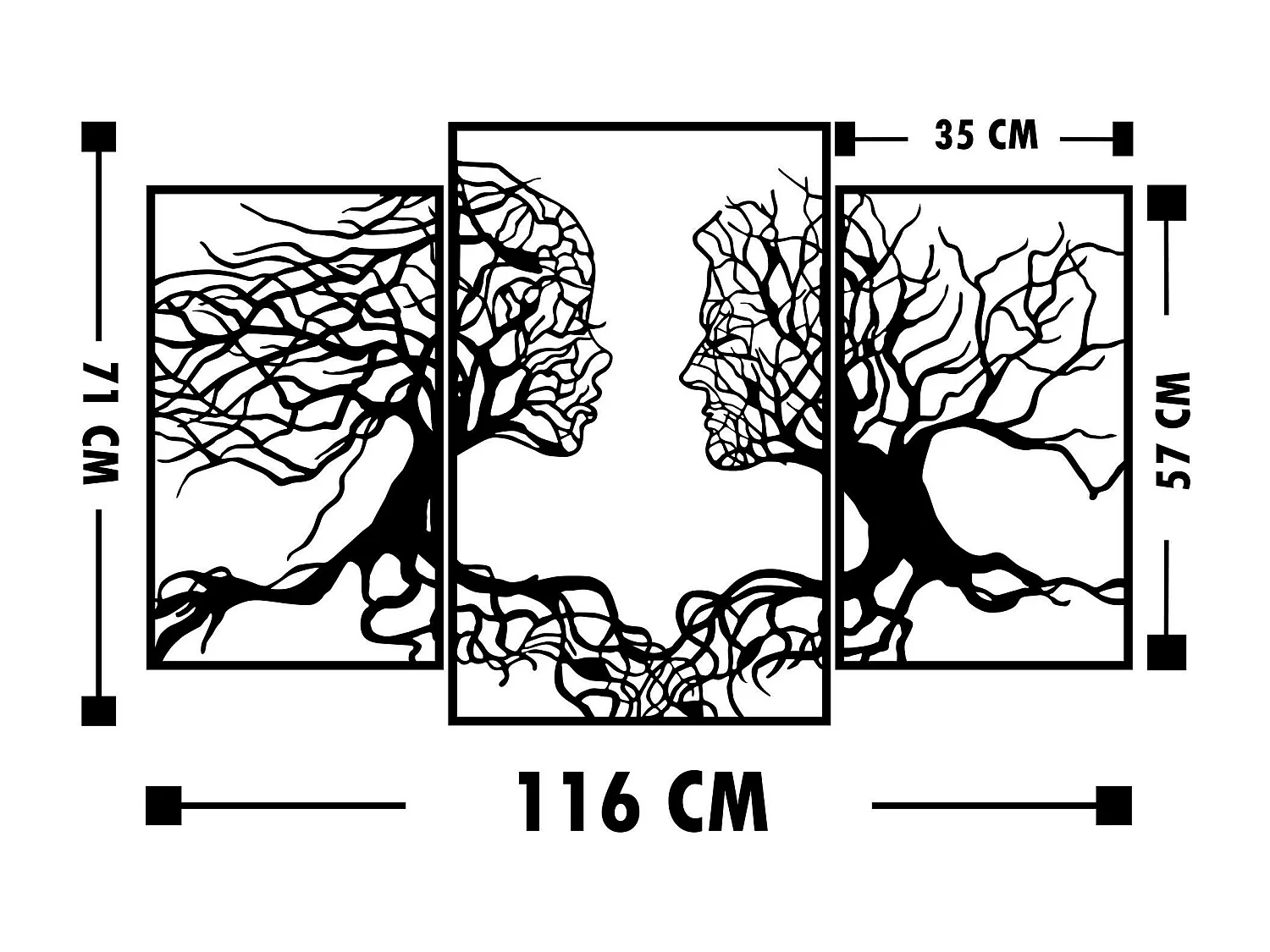 Elegante accesorio decorativo de pared de metal negro, 116 x 71 cm | 100 % metal, 1,5 mm de grosor | Fácil montaje en pared para una decorac