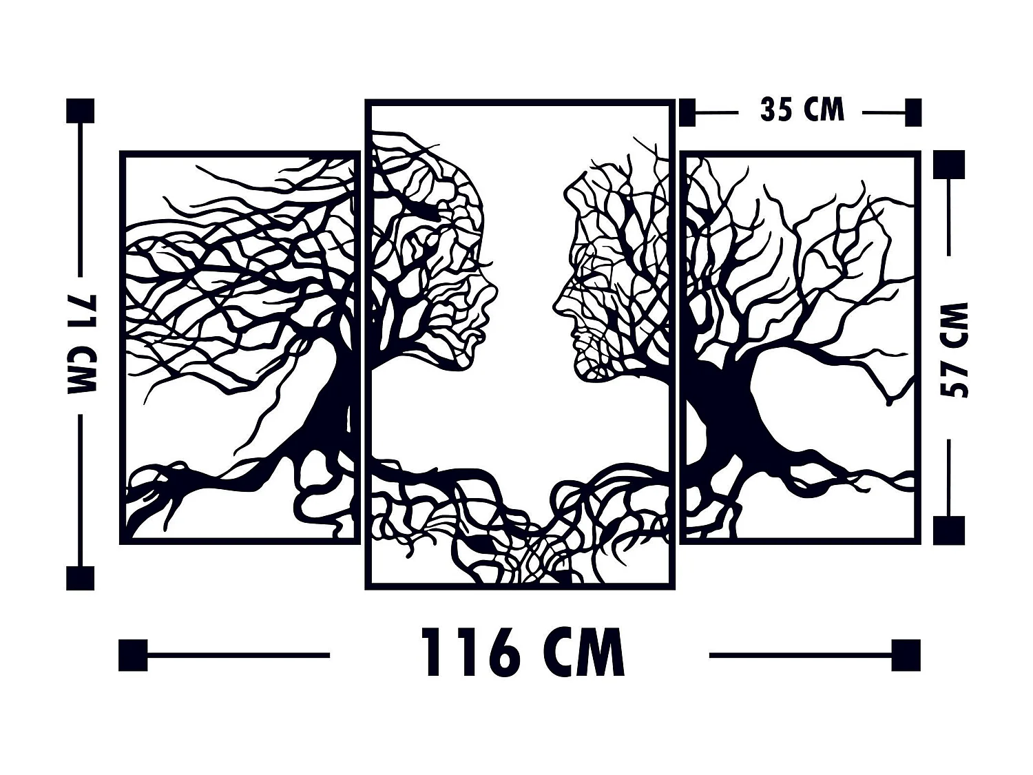 Elegante accesorio decorativo de pared de metal negro, 116 x 71 cm | 100 % metal, 1,5 mm de grosor | Fácil montaje en pared para una decorac