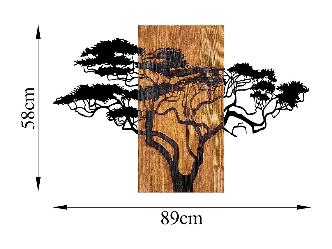 Accesorio decorativo de pared de madera – 90 x 58 cm – nogal y negro – 100% madera auténtica