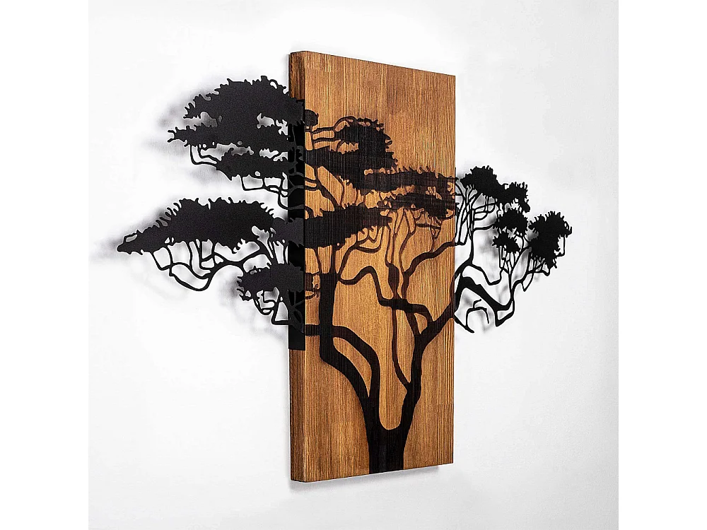 Accesorio decorativo de pared de madera – 90 x 58 cm – nogal y negro – 100% madera auténtica