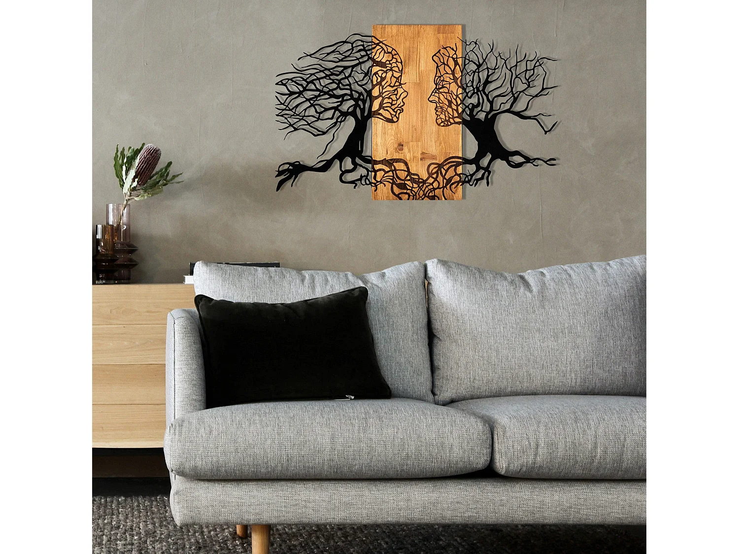 Décoration murale en métal et bois Arbre Modèle 1