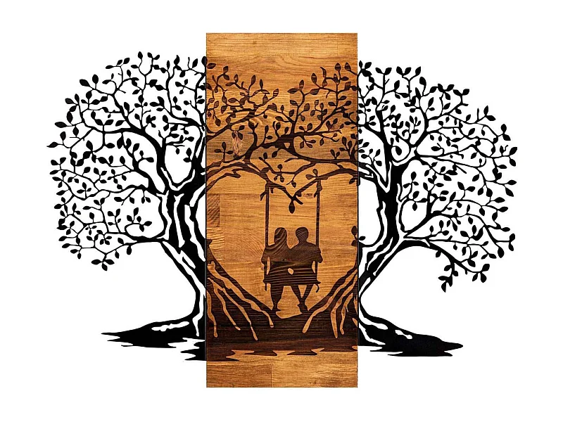 Décoration murale en métal et bois Amoureux sur balançoire