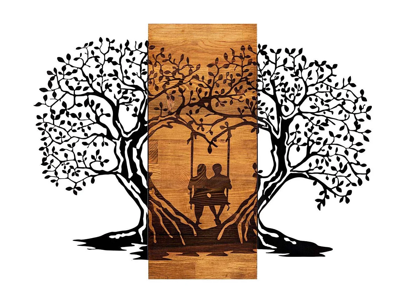 Décoration murale en métal et bois Amoureux sur balançoire