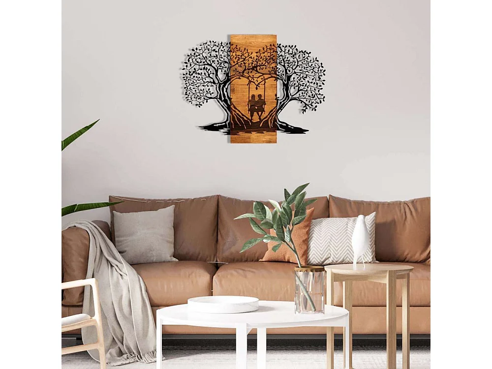 Décoration murale en métal et bois Amoureux sur balançoire