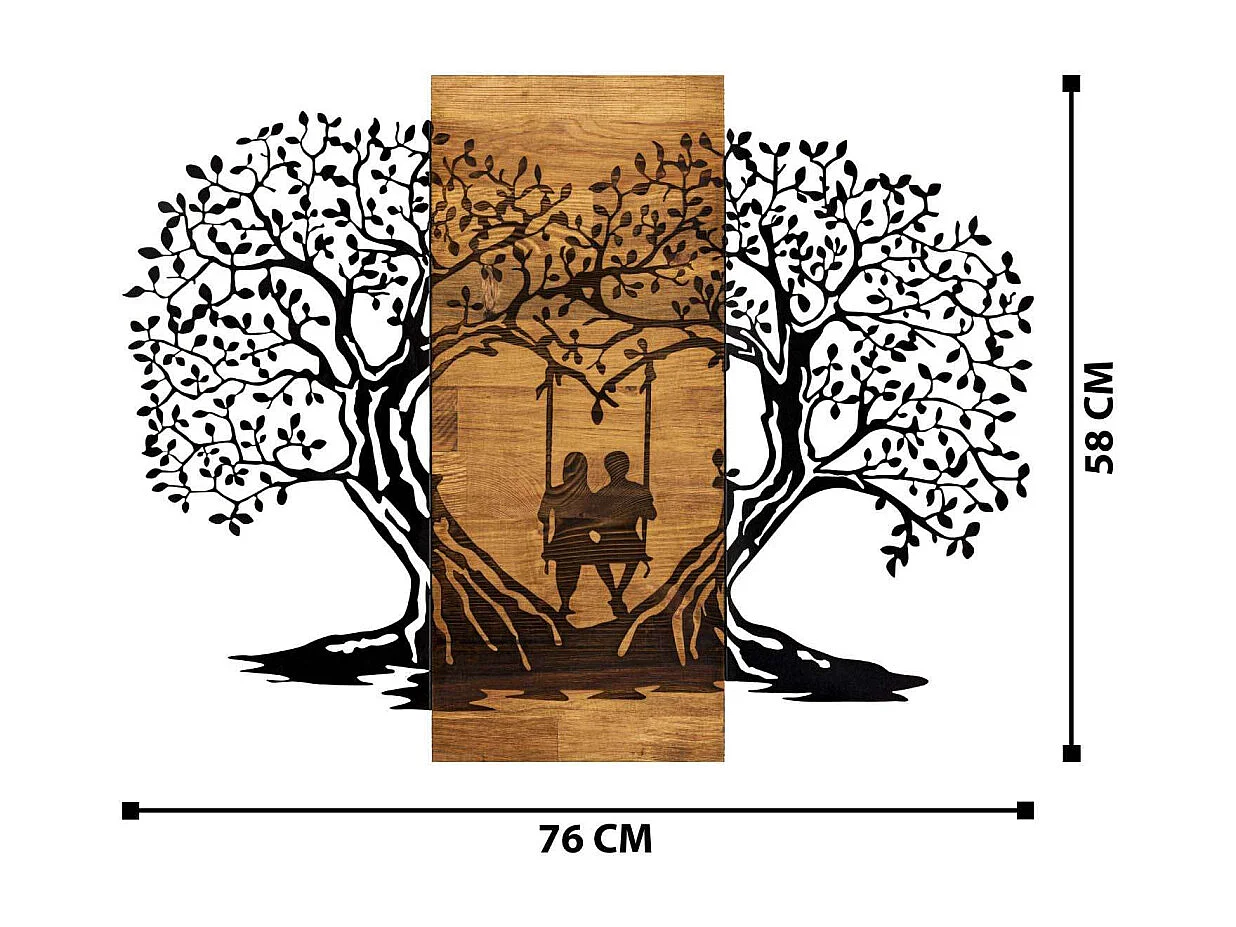 Décoration murale en métal et bois Amoureux sur balançoire