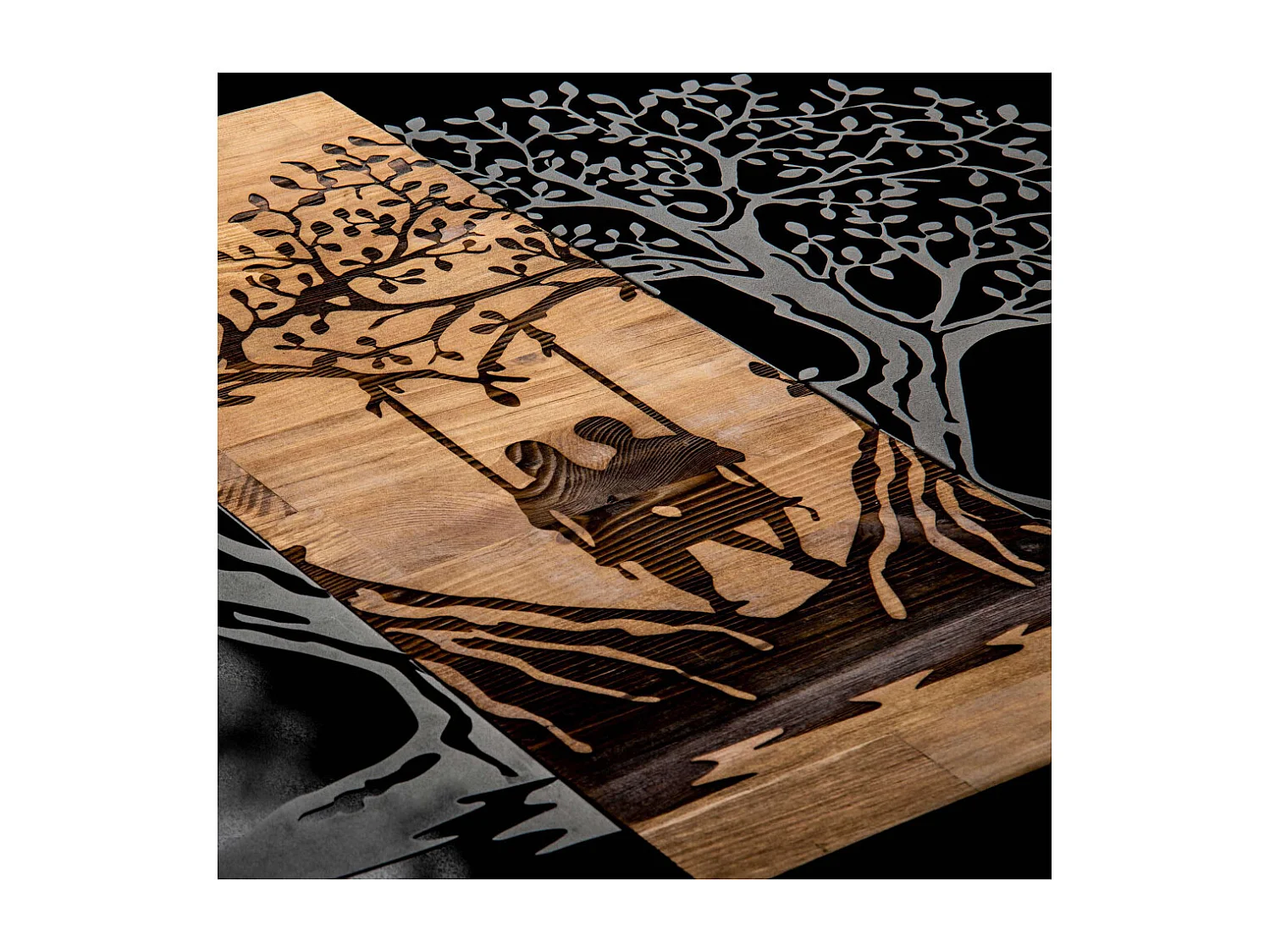 Décoration murale en métal et bois Amoureux sur balançoire