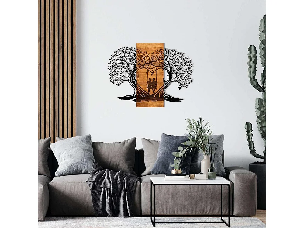 Décoration murale en métal et bois Amoureux sur balançoire