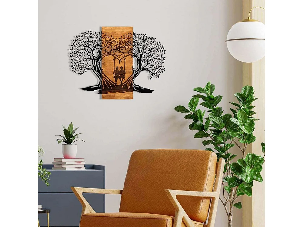 Décoration murale en métal et bois Amoureux sur balançoire
