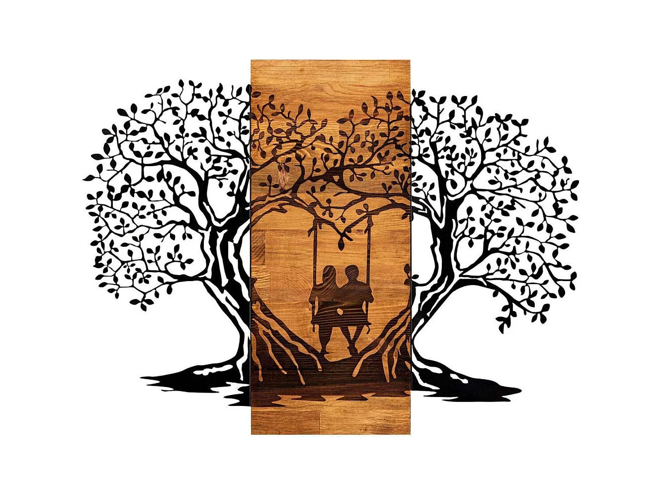 Décoration murale en métal et bois Amoureux sur balançoire