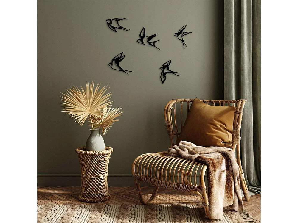 Accesorio decorativo de pared – 19 x 18 cm, 19 x 19 cm, 19 x 11 cm, 17 x 19 cm, 14 x 19 cm – negro – metal