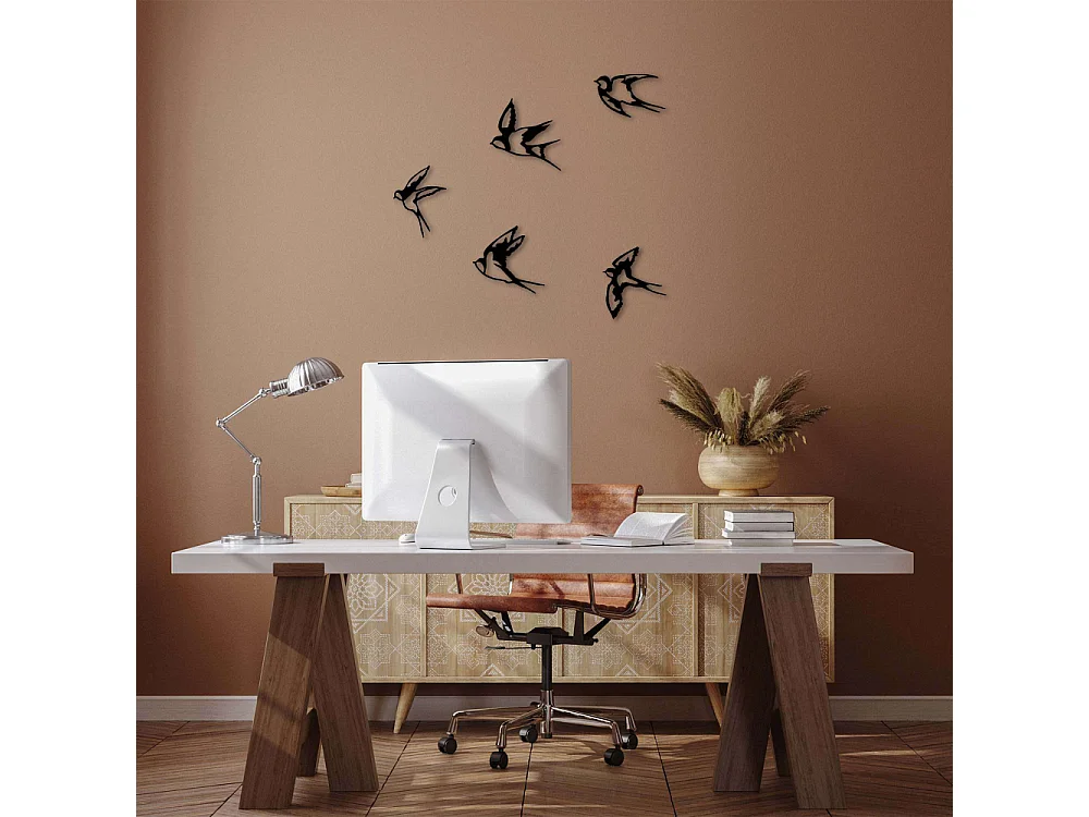 Accesorio decorativo de pared – 19 x 18 cm, 19 x 19 cm, 19 x 11 cm, 17 x 19 cm, 14 x 19 cm – negro – metal