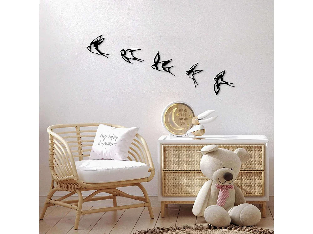 Accesorio decorativo de pared – 19 x 18 cm, 19 x 19 cm, 19 x 11 cm, 17 x 19 cm, 14 x 19 cm – negro – metal