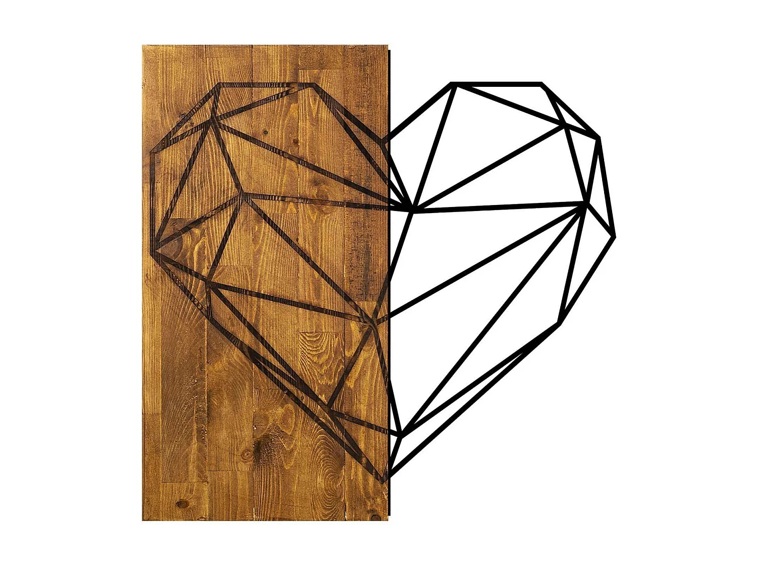 Accesorio decorativo de pared de madera – 58 x 58 cm – nogal y negro – 50% madera y 50% metal