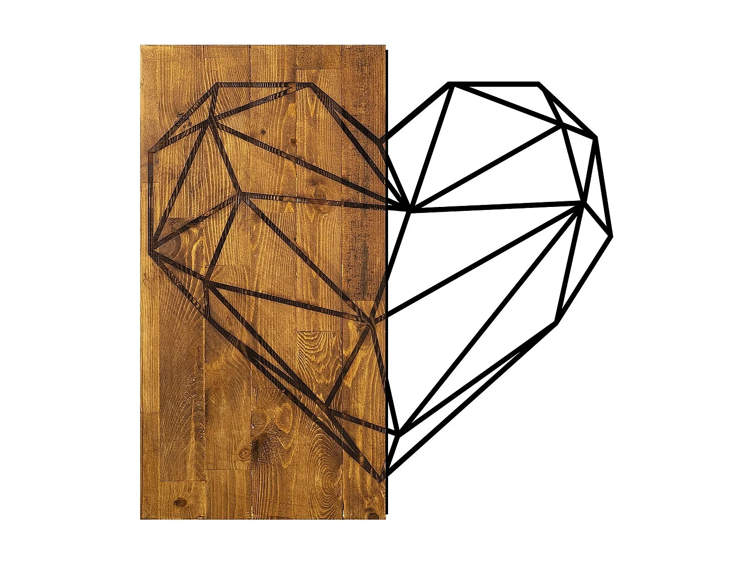 Accesorio decorativo de pared de madera – 58 x 58 cm – nogal y negro – 50% madera y 50% metal