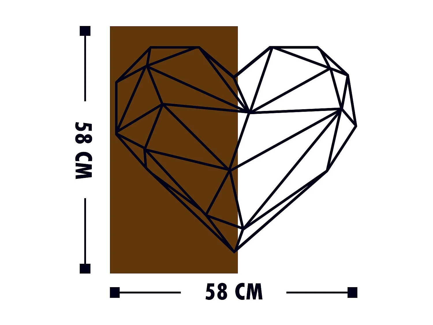 Accesorio decorativo de pared de madera – 58 x 58 cm – nogal y negro – 50% madera y 50% metal