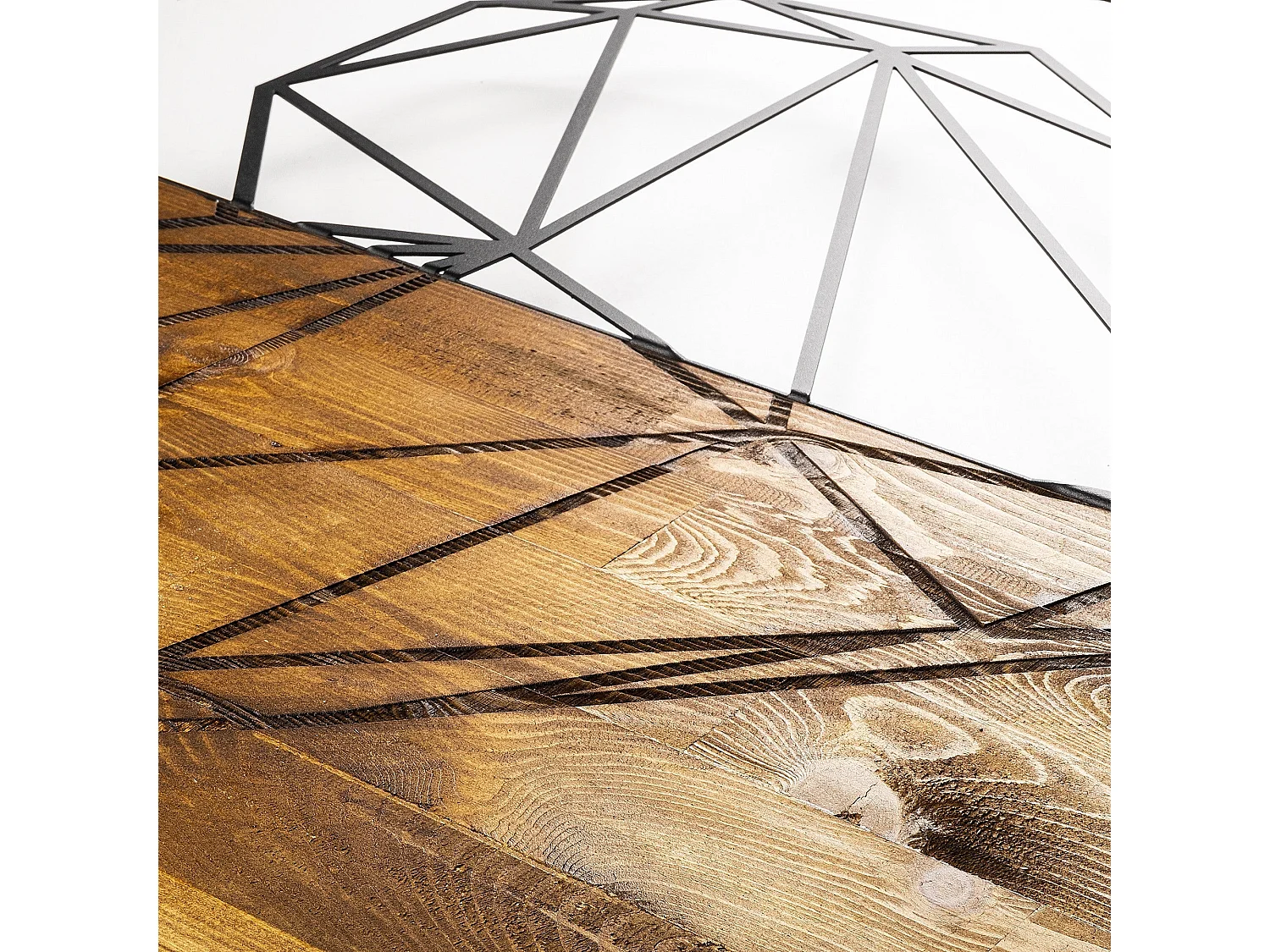 Accesorio decorativo de pared de madera – 58 x 58 cm – nogal y negro – 50% madera y 50% metal