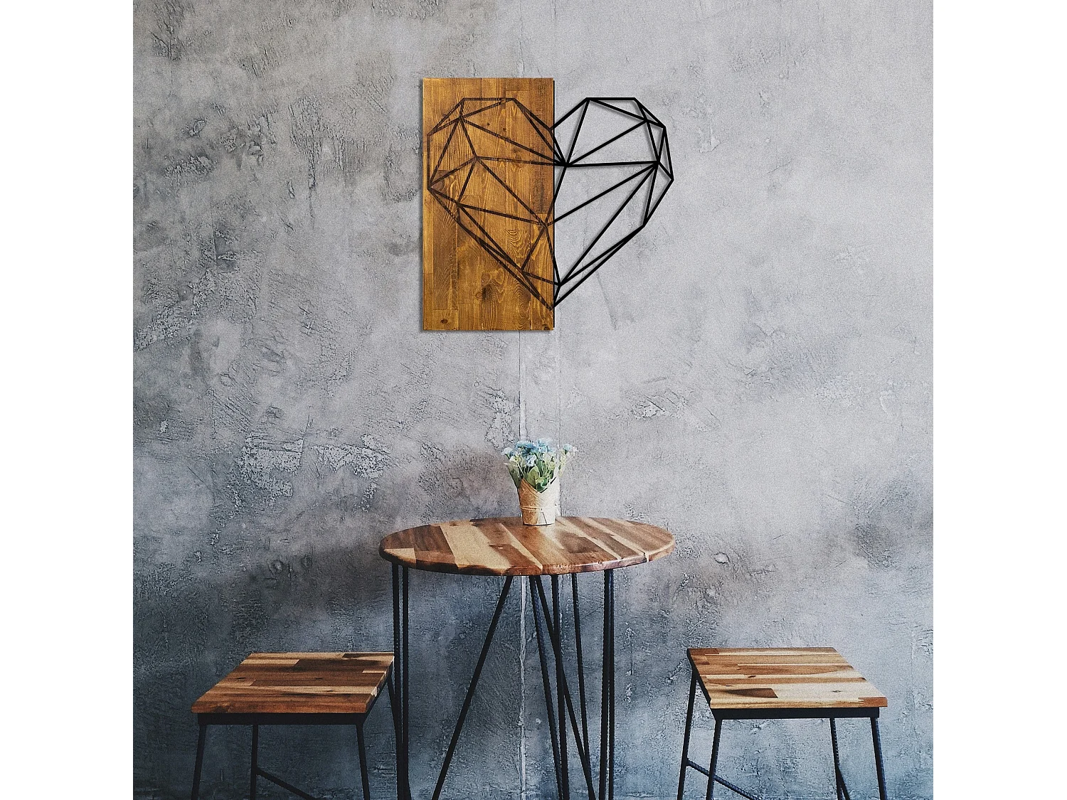 Accesorio decorativo de pared de madera – 58 x 58 cm – nogal y negro – 50% madera y 50% metal