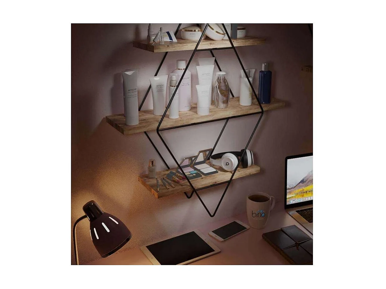 Etagère murale en bois et métal Prizma