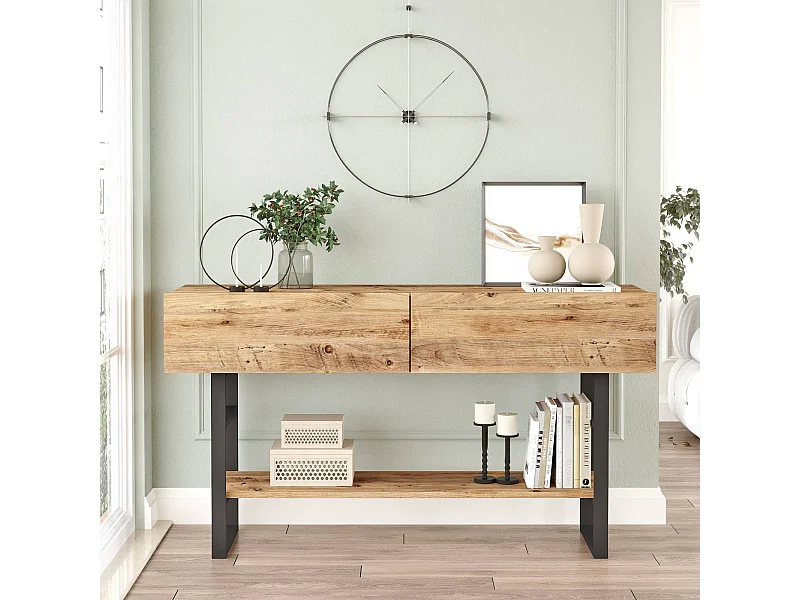 Console met 2 klepdeuren en 1 plank in Atlantische den decor - L138,8 cm