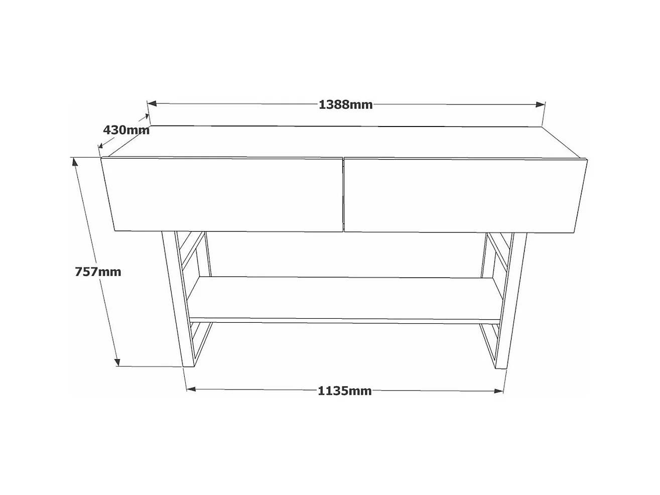 Konsole mit 2 Klapptüren und 1 Regal im Atlantik-Kiefer-Dekor - L138,8 cm