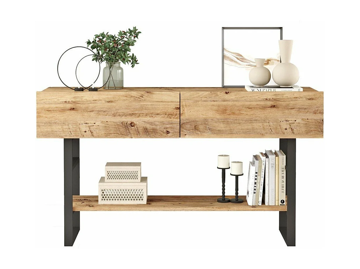 Console 2 abattants et 1 étagère décor pin atlantique - L139 cm