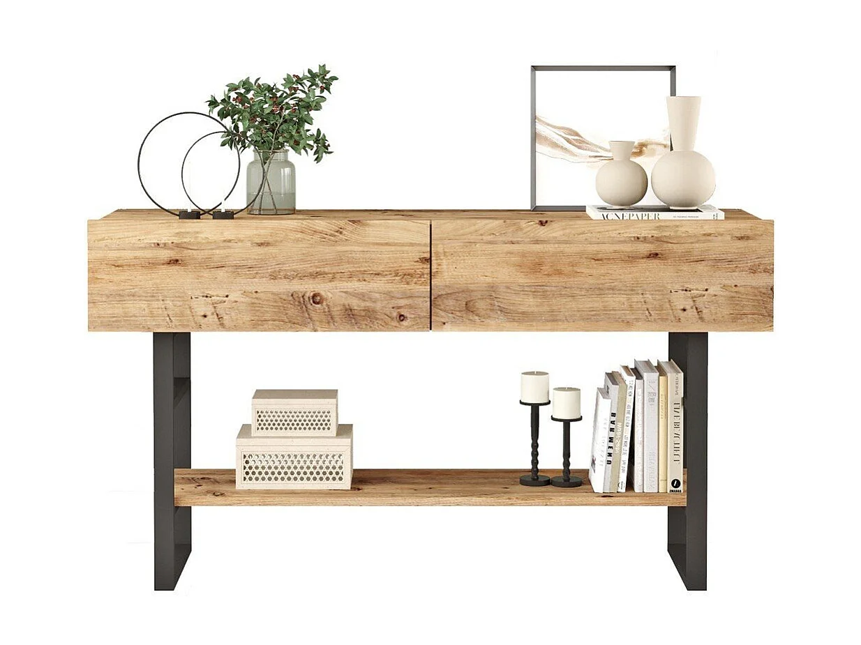 Konsole mit 2 Klapptüren und 1 Regal im Atlantik-Kiefer-Dekor - L138,8 cm