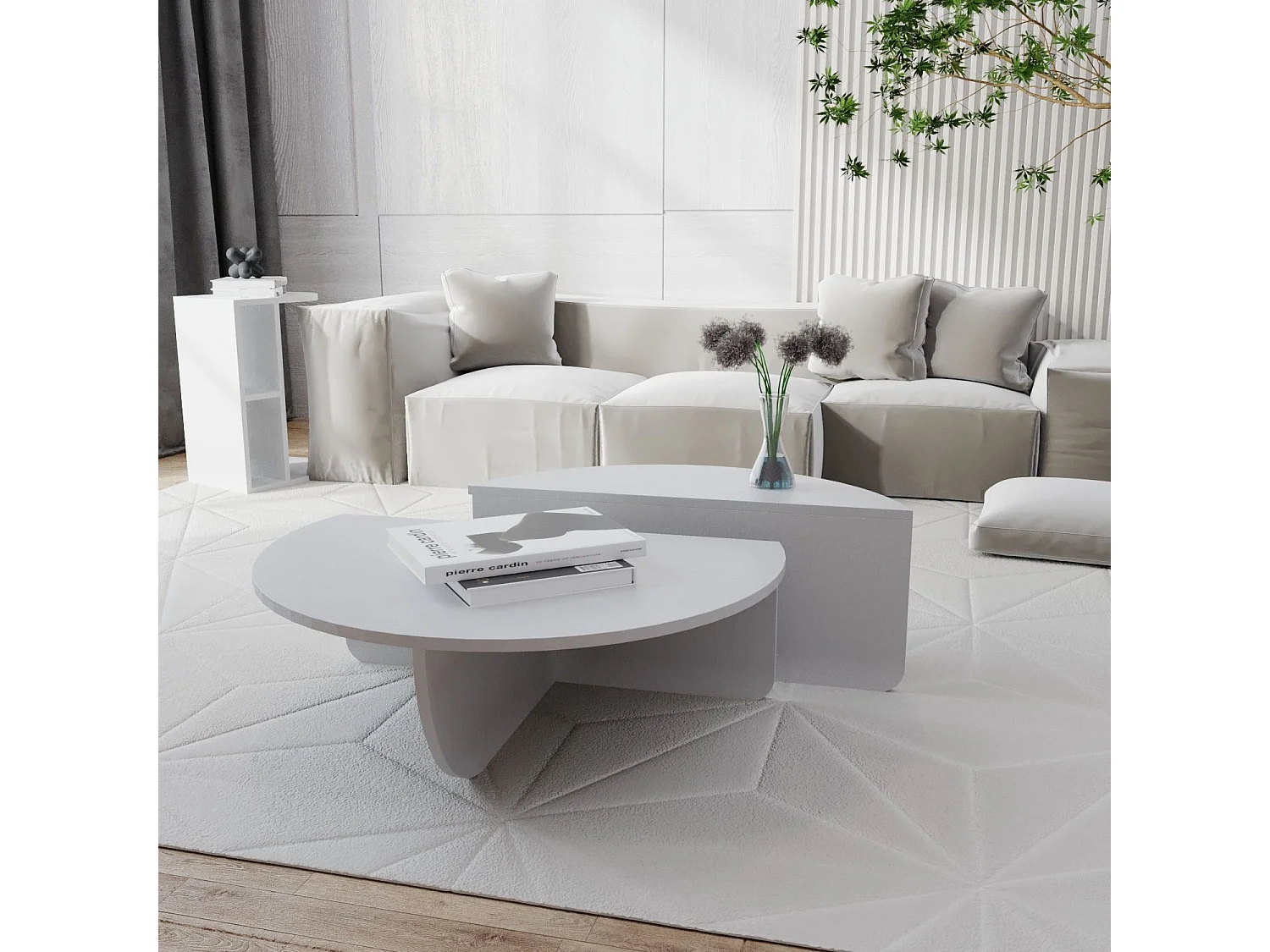 Mesa de centro de madera 2 niveles modulares Podila 90 cm-Color Blanco